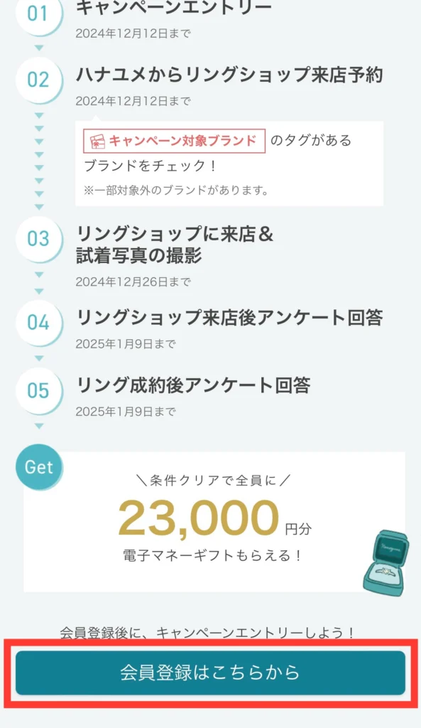 1：ハナユメに会員登録(30秒で完了)