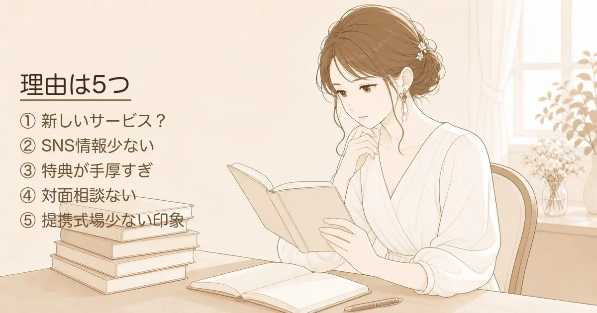 なぜ怪しいと検索される？5つの理由を徹底検証の見出し画像（ノートに5つの疑問を書き出す卒花）