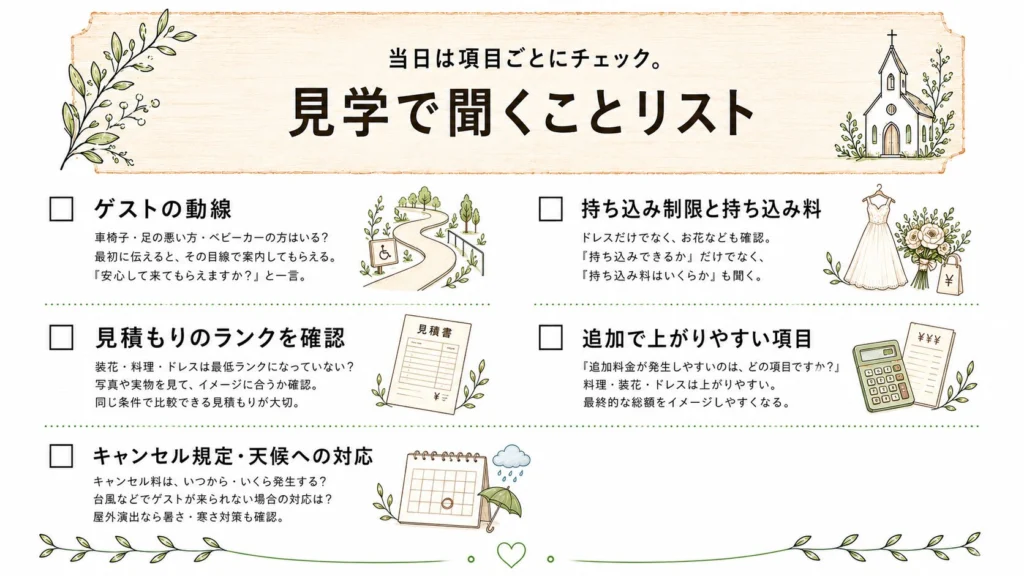 【式場見学の質問リスト】決めておくこと&聞くこと|2026年保存版