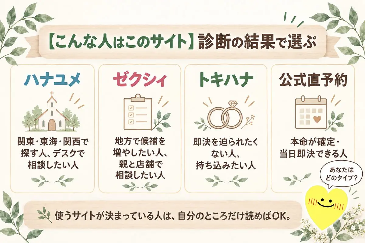 こんな人はこのサイト ハナユメ ゼクシィ トキハナ 公式直予約の向き不向き