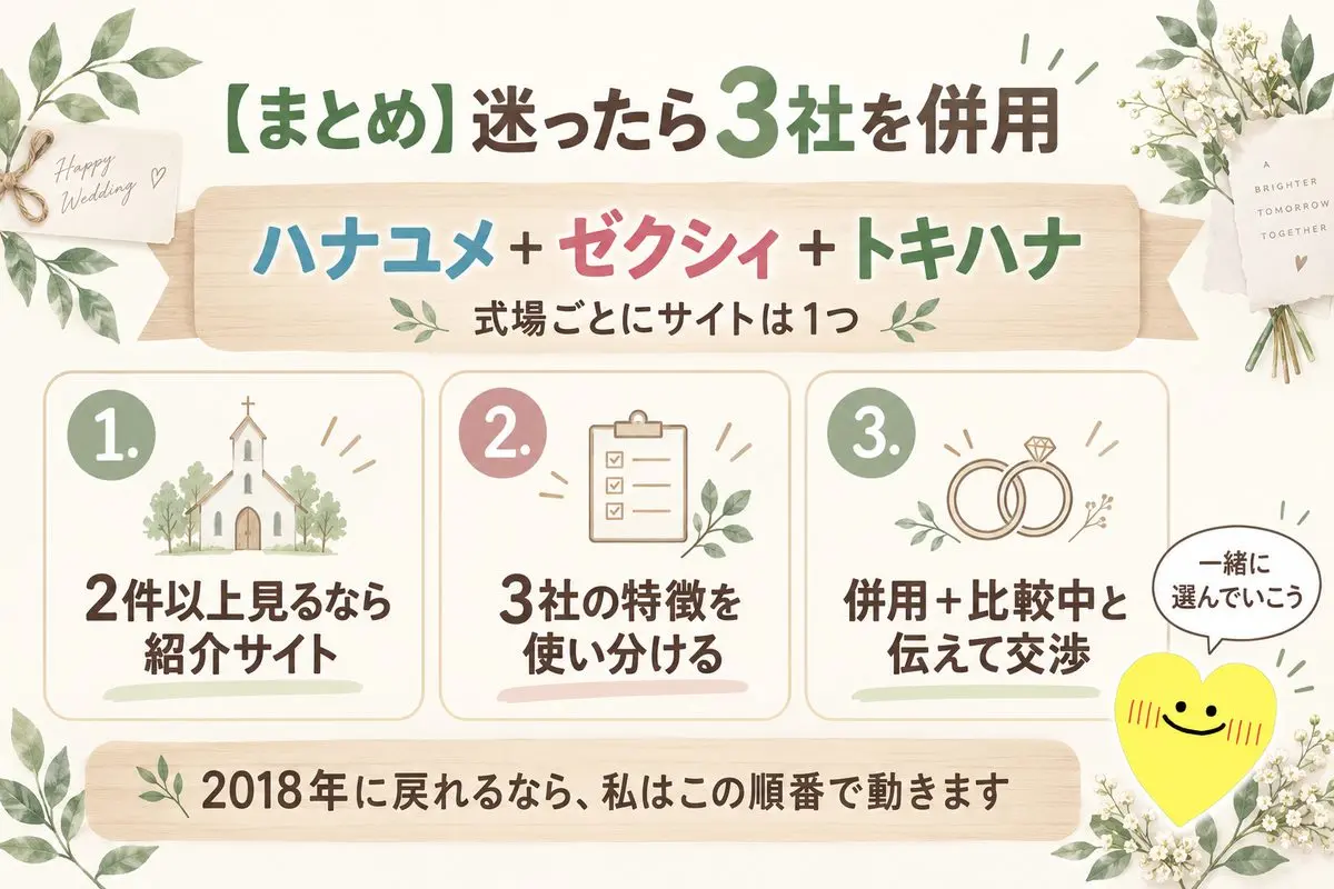 まとめ 迷ったらハナユメ・ゼクシィ・トキハナの併用
