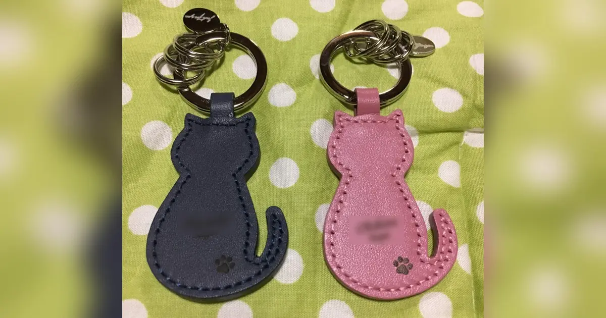 8年たった今も夫婦で使っている名入れのキーチェーン(名前はぼかしています)